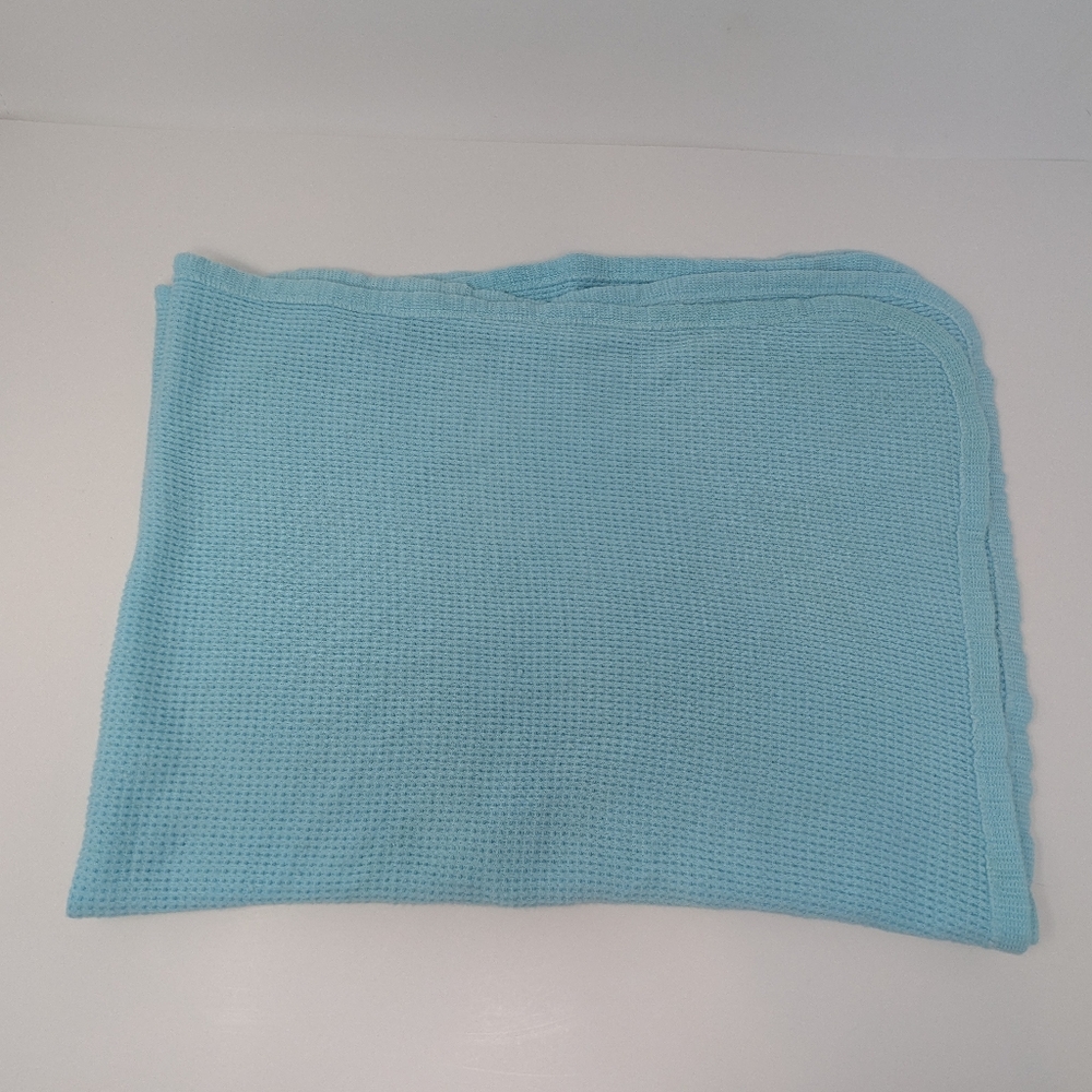 Vintage Carter's Aqua Blue Green Waffle Weave Thermal Blanket Security Receiving